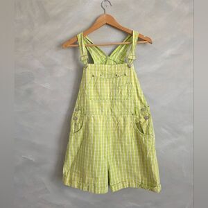 Vintage Lime Green Plaid Denim Short Overalls Coveralls Sz M Cotton No Excuses